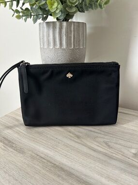 kate spade Black Nylon Zip Wristlet with Gold Spade Accent